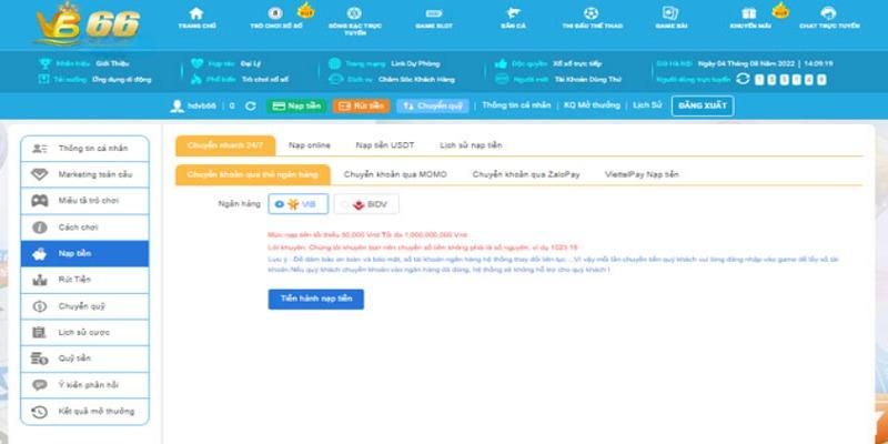 Hướng dẫn quy trình nạp tiền VB66 cực kỳ đơn giản và dễ hiểu